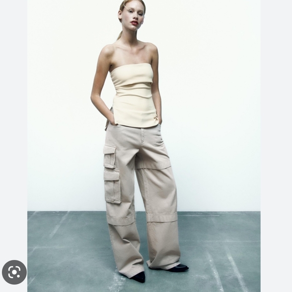 Zara * Cargo Pants Trousers Wide Beige - Picture 14 of 15